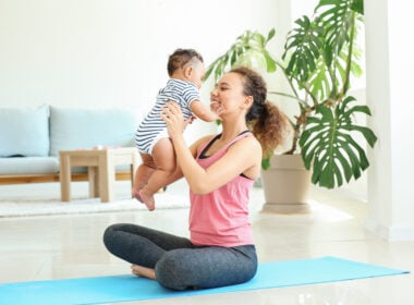 postpartum exercise, pelvic floor therapy, exercise after baby, exercise after childbirth, exercises with baby, yoga with baby, baby yoga