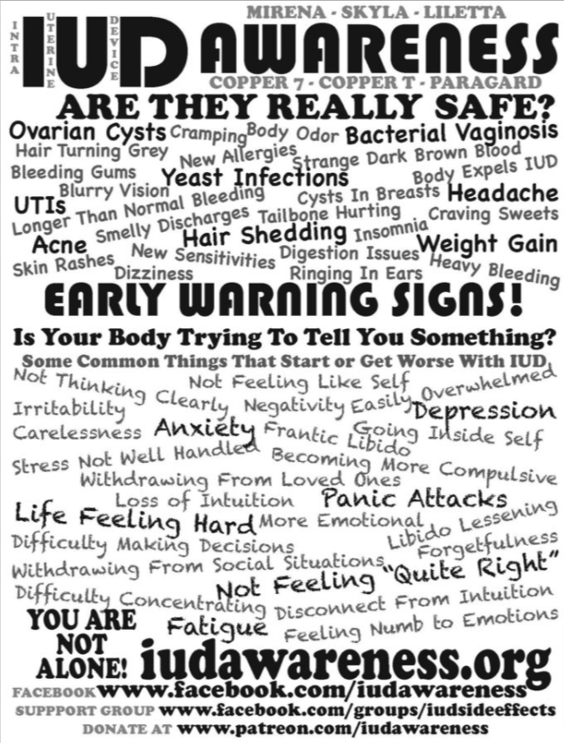 iud awareness copper iud paragard liletta skyleena early warning signs spotting heavy bleeding pain cramps tailbone pain intrauterine device natural womanhood tamara wilder